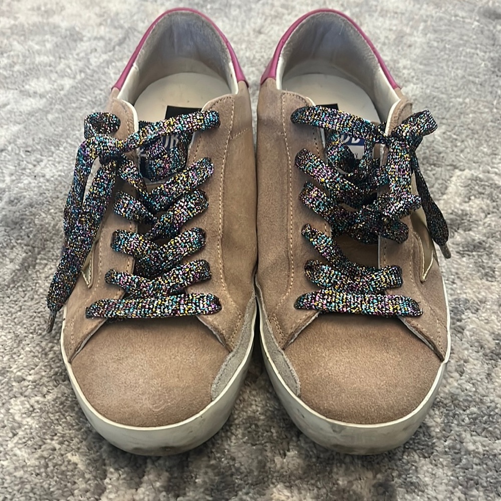 Golden goose beige neutral color with pink & sparkle detailing size 7